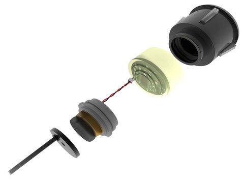 Illustrative reference image: an ultrasonic sensor assembly shown in section